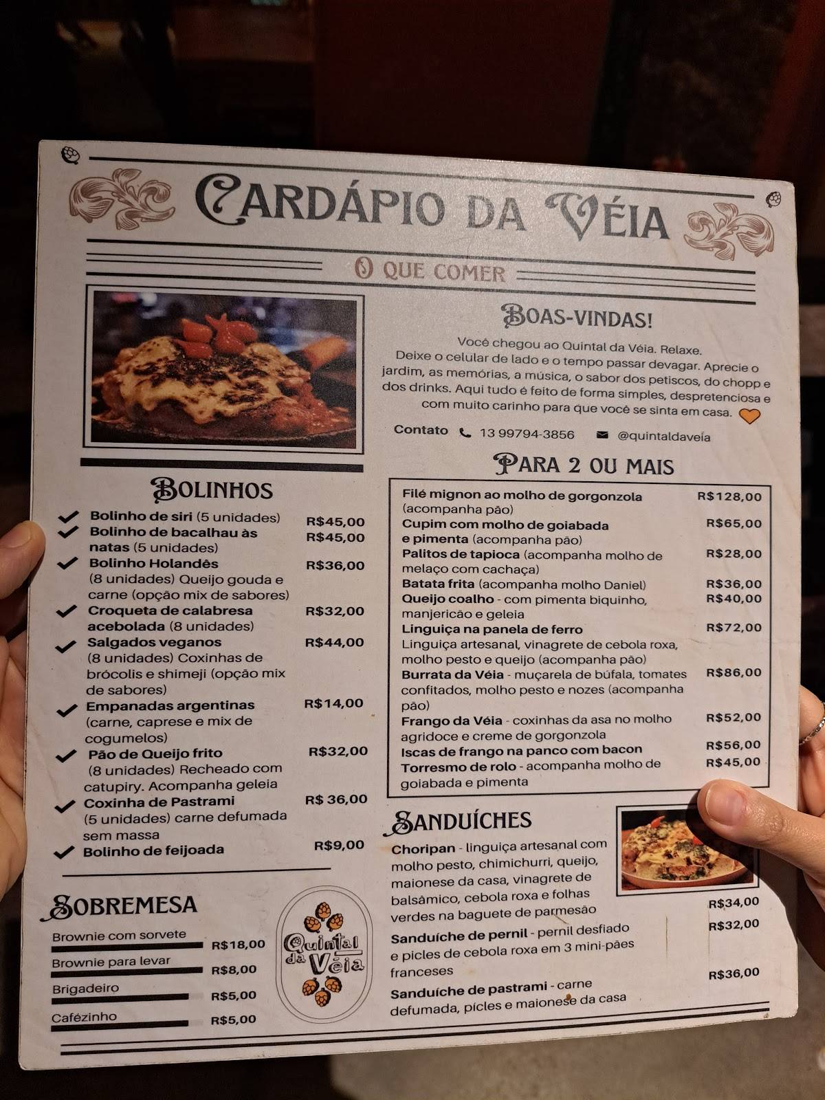 Quintal da Véia cardápio