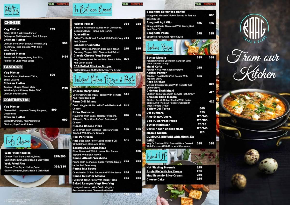 RAAG Kitchen and Pub menu