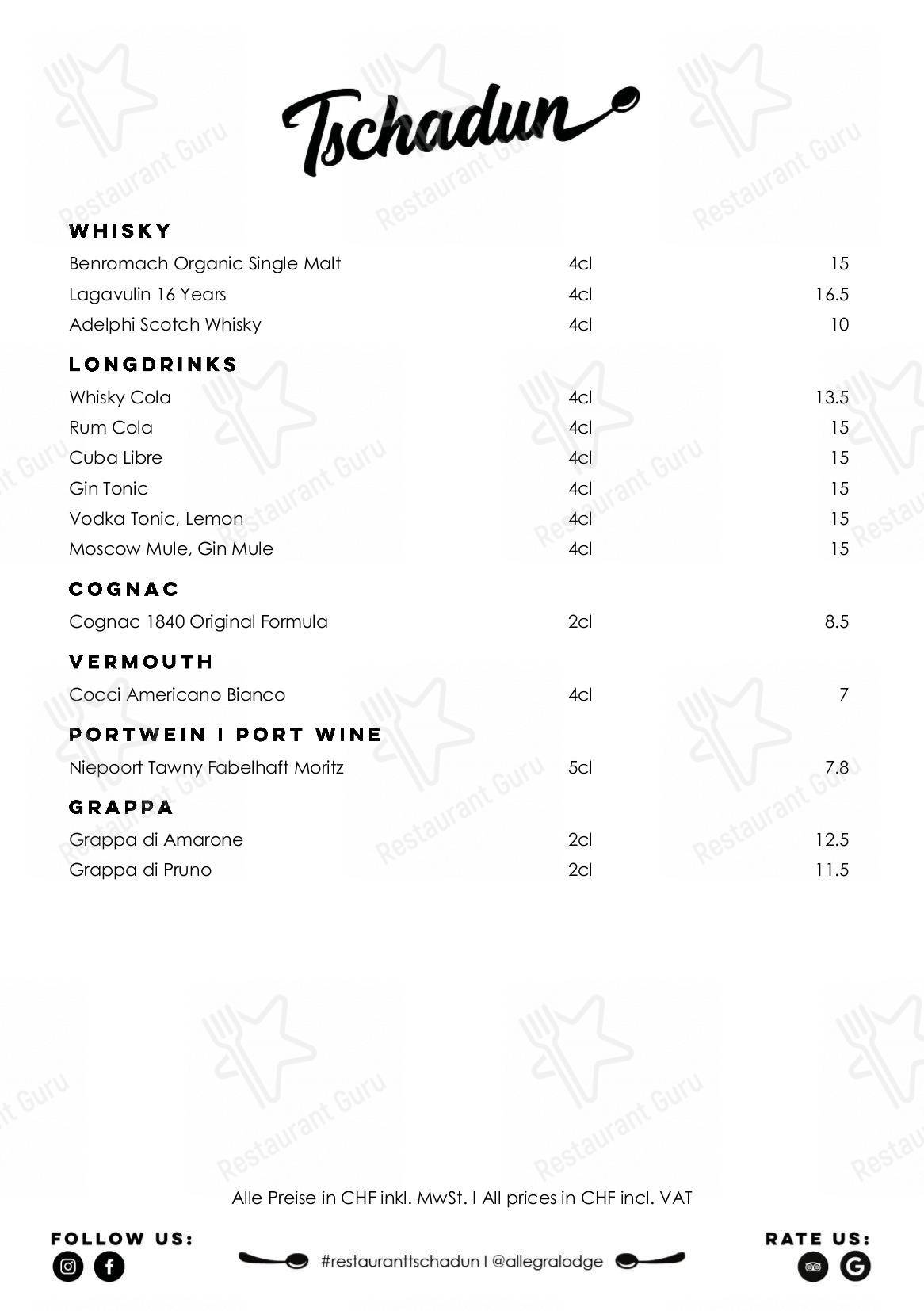 Restaurant & Bar Tschadun in Kloten - Menu Drinks