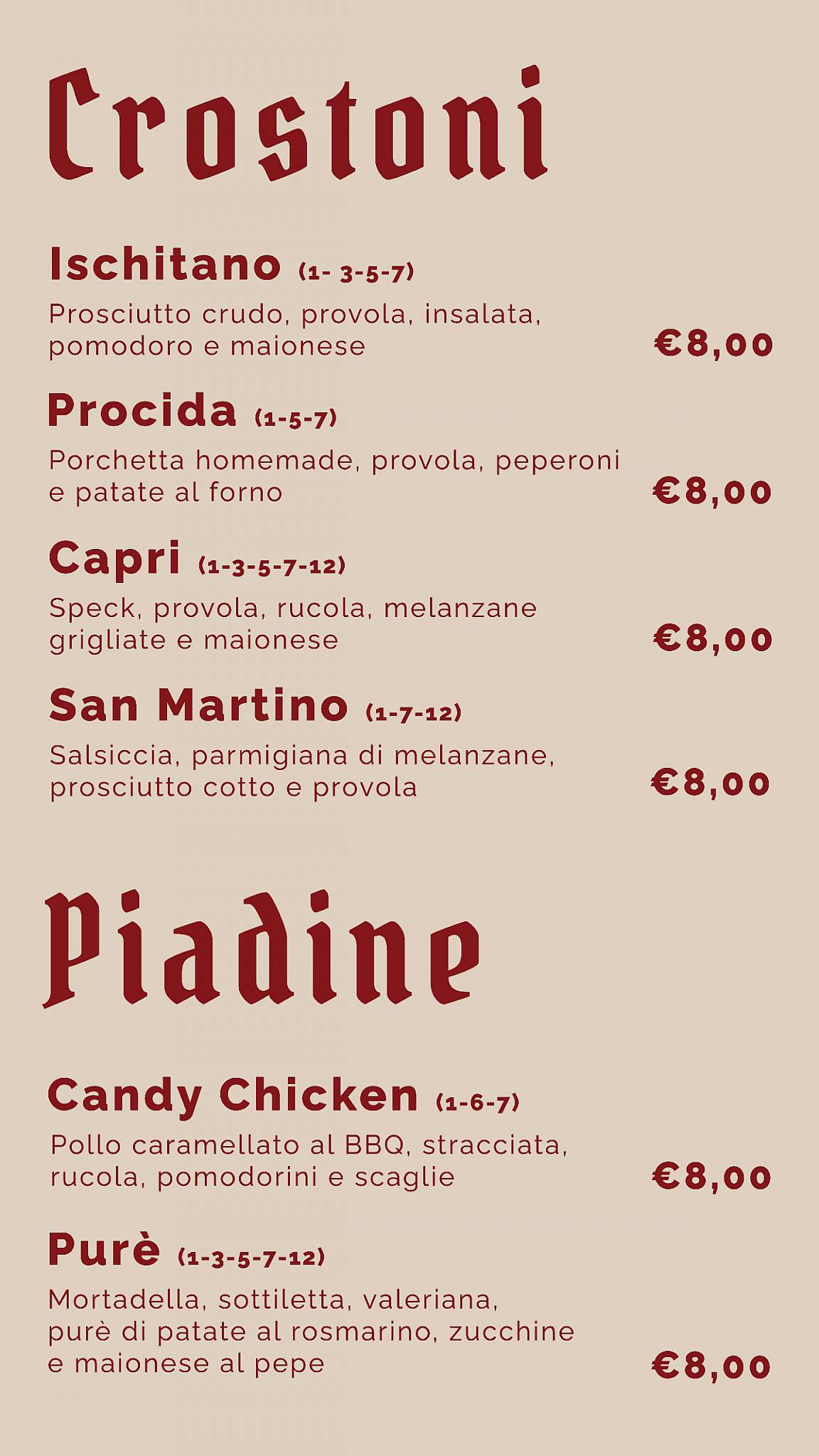 Menu di St. Andrew's vintage beer house 