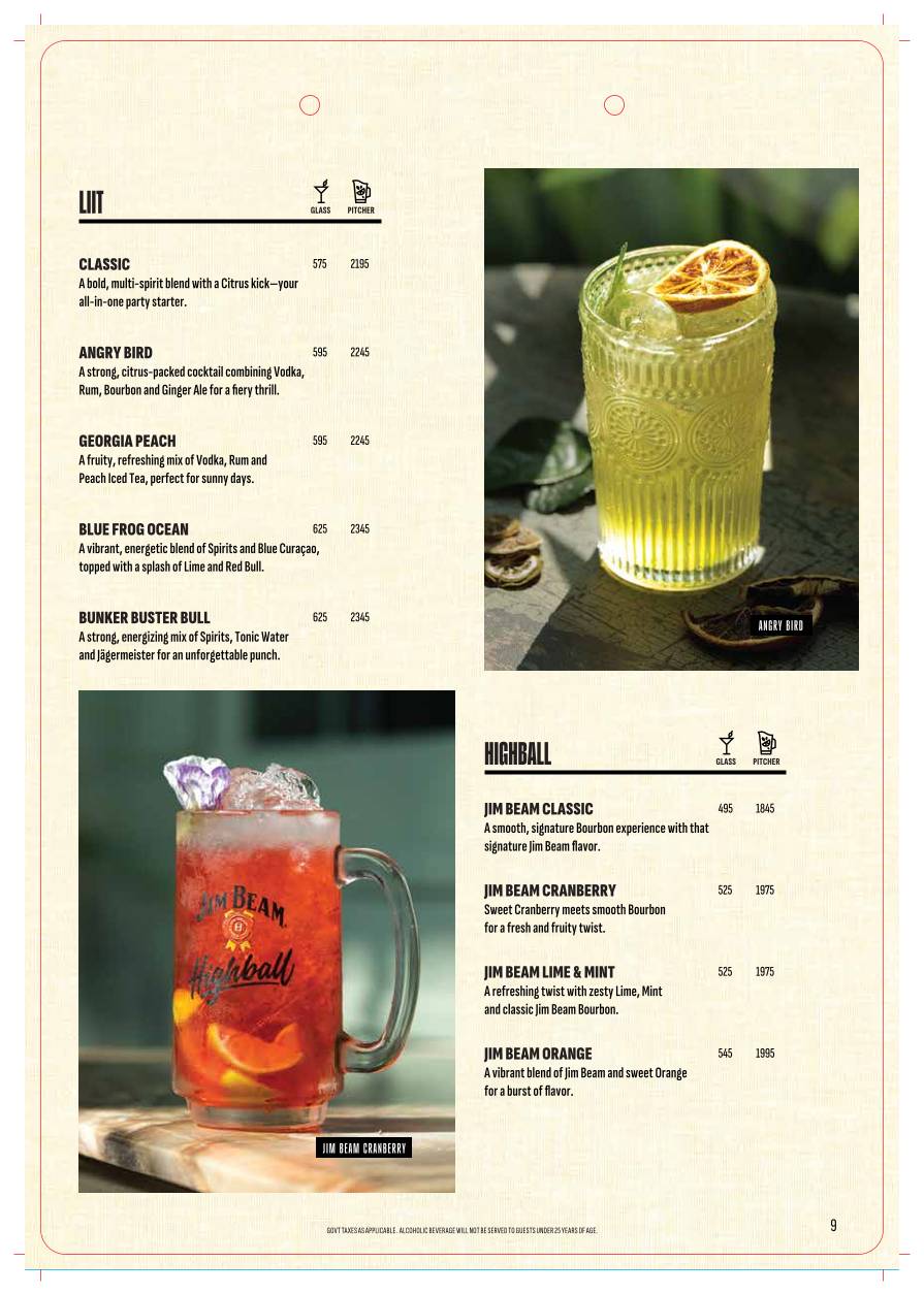 The Beer Café menu