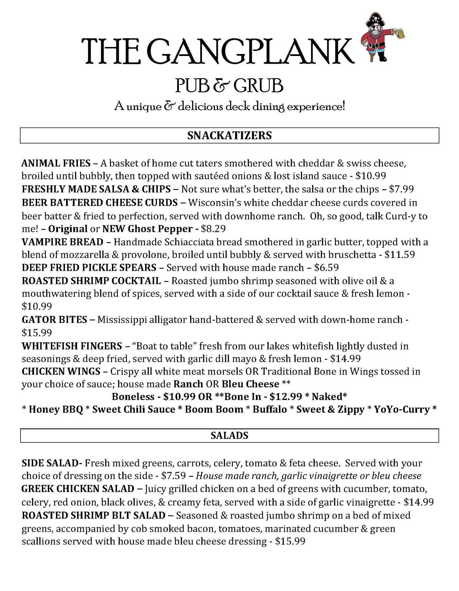 Menu at The Gangplank pub & bar, Saint Ignace