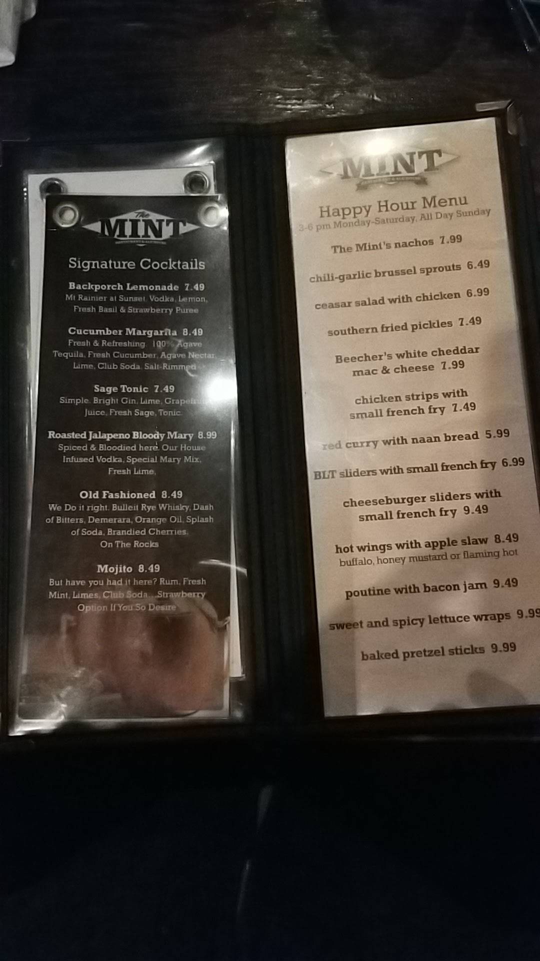 Menu at The Historic Mint Restaurant & Alehouse, Enumclaw