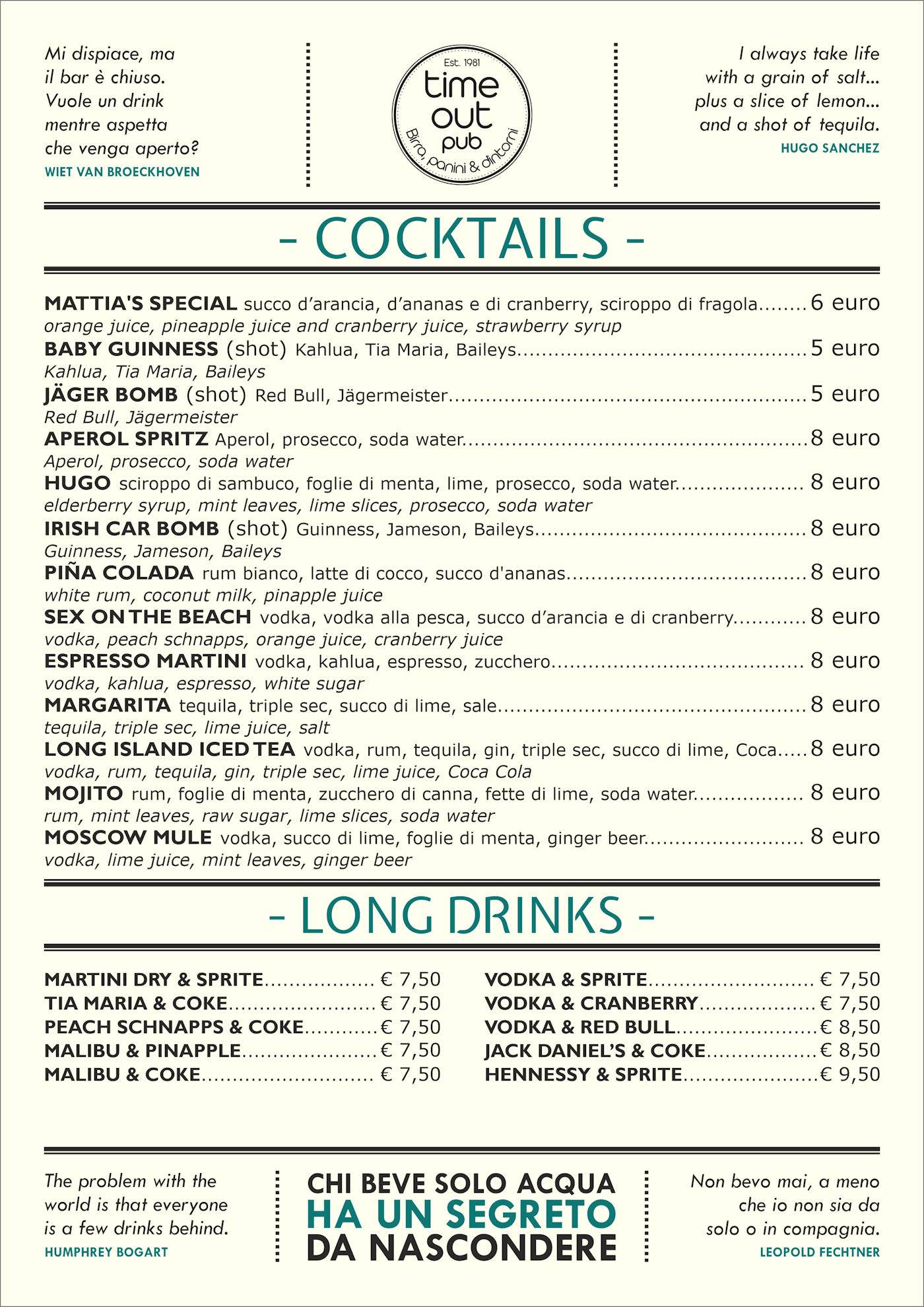 Menu di Time Out Pub 