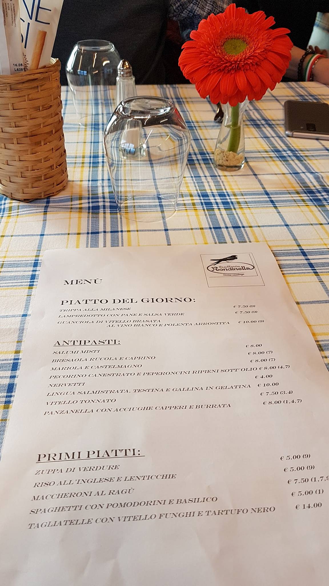 Menu di Trattoria Bar Rondinella Snc 