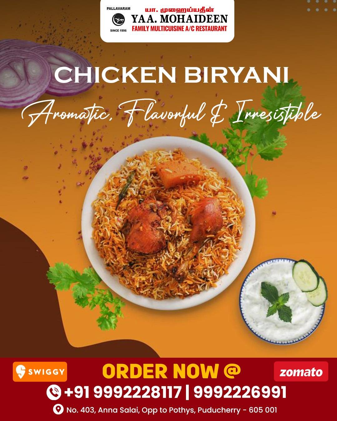 Yaa Mohaideen Biryani Restaurant Pondicherry multicuisine restaurant menu