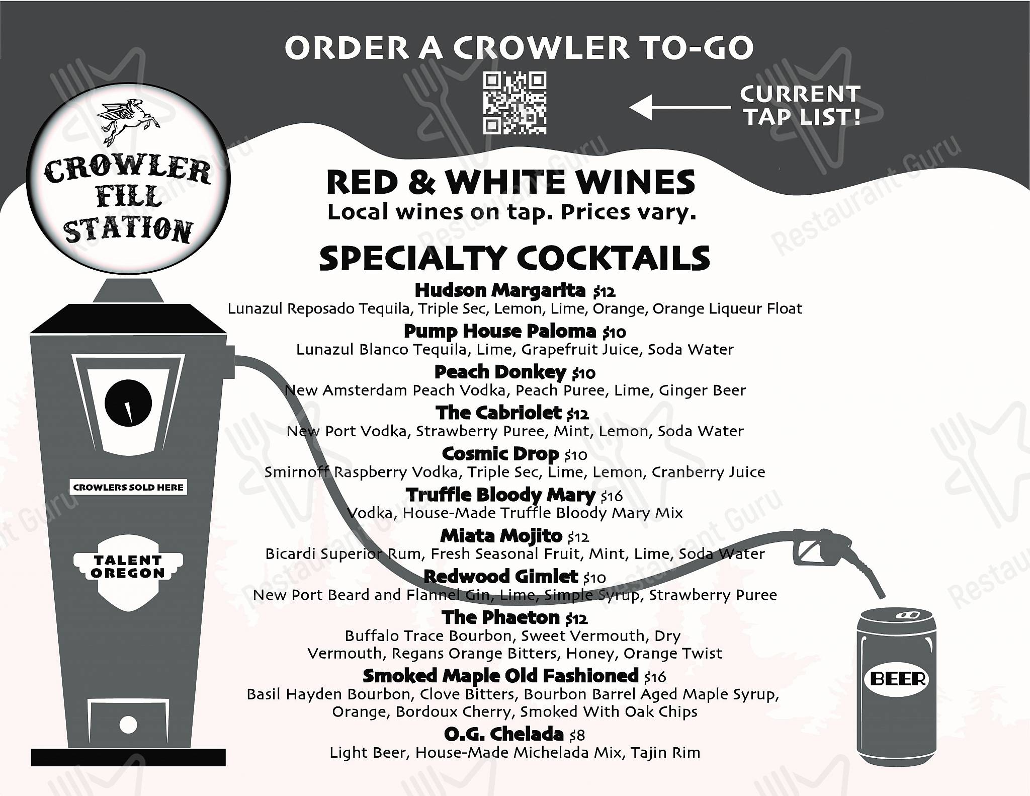 Menu at Pump House Burgers and Tacos pub & bar, Talent