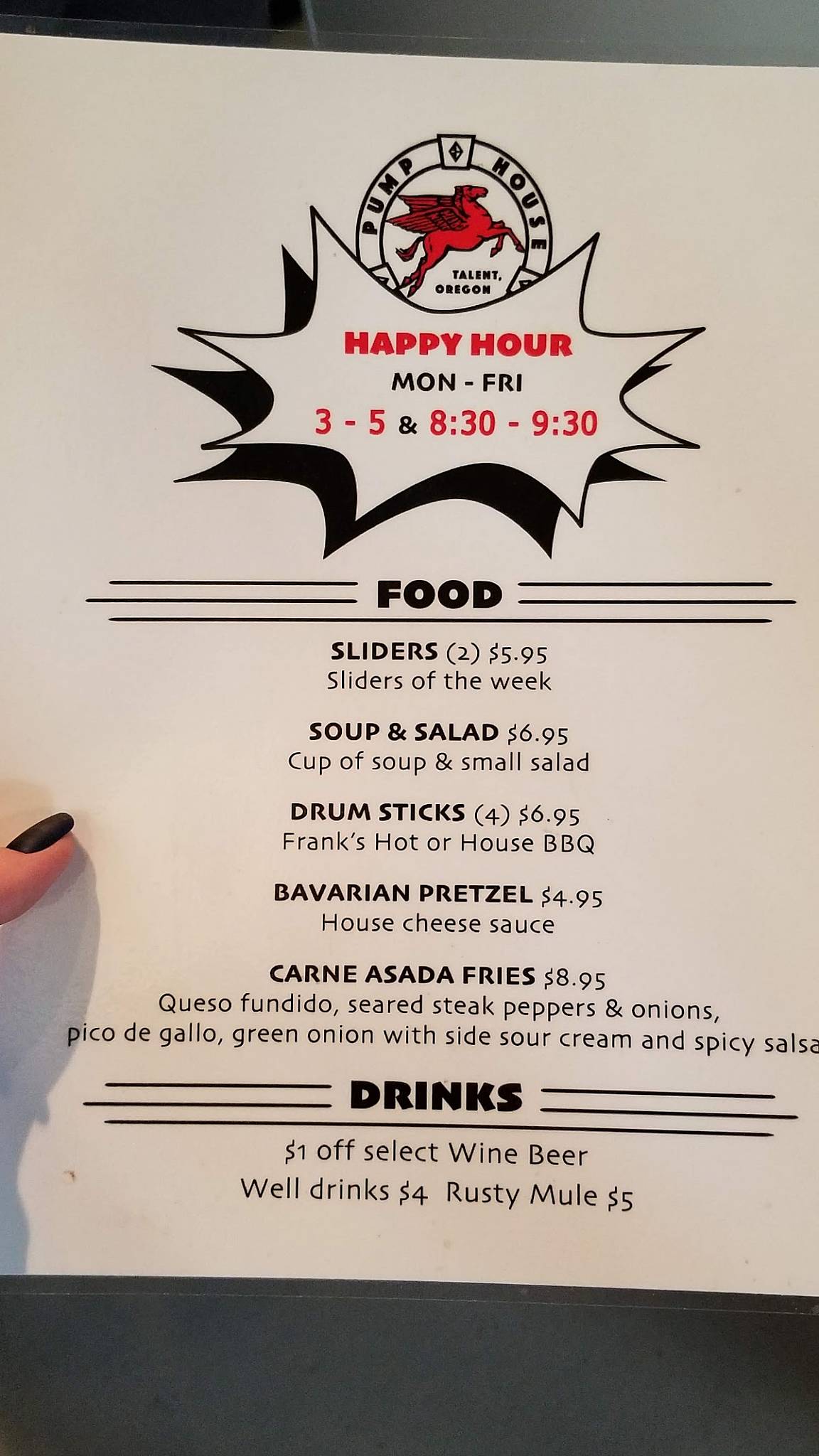 Menu at Pump House Burgers and Tacos pub & bar, Talent