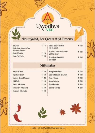 Ayodhya Veg menu