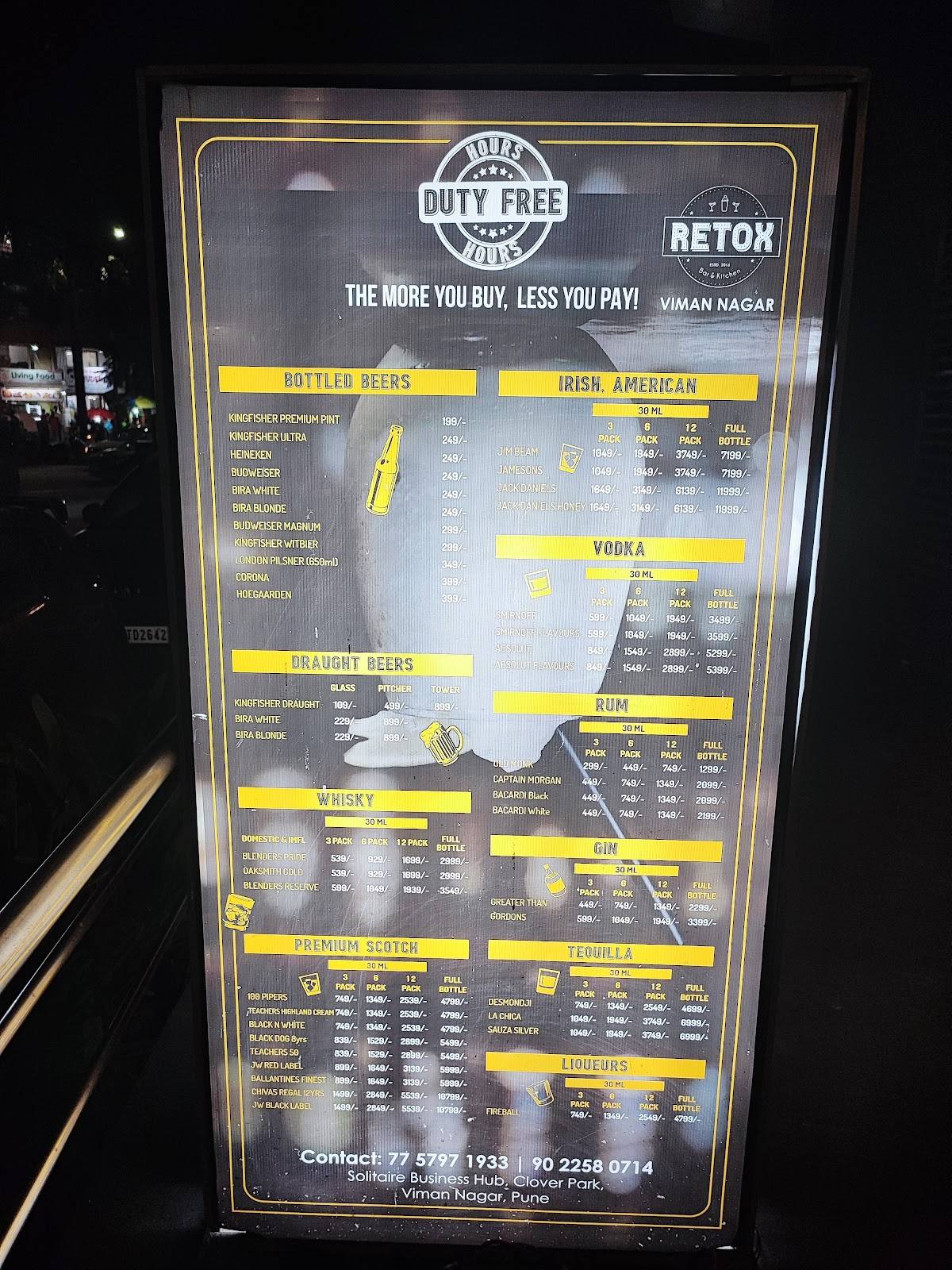 Retox Bar & Kitchen menu