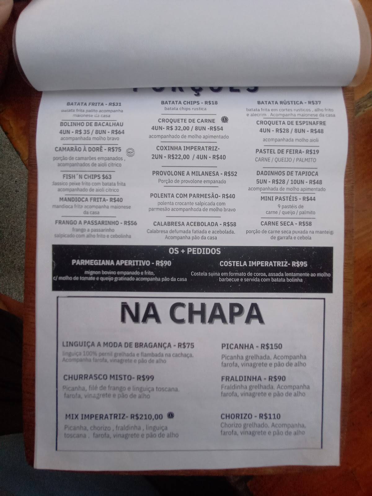 Quintal da Imperatriz cardápio