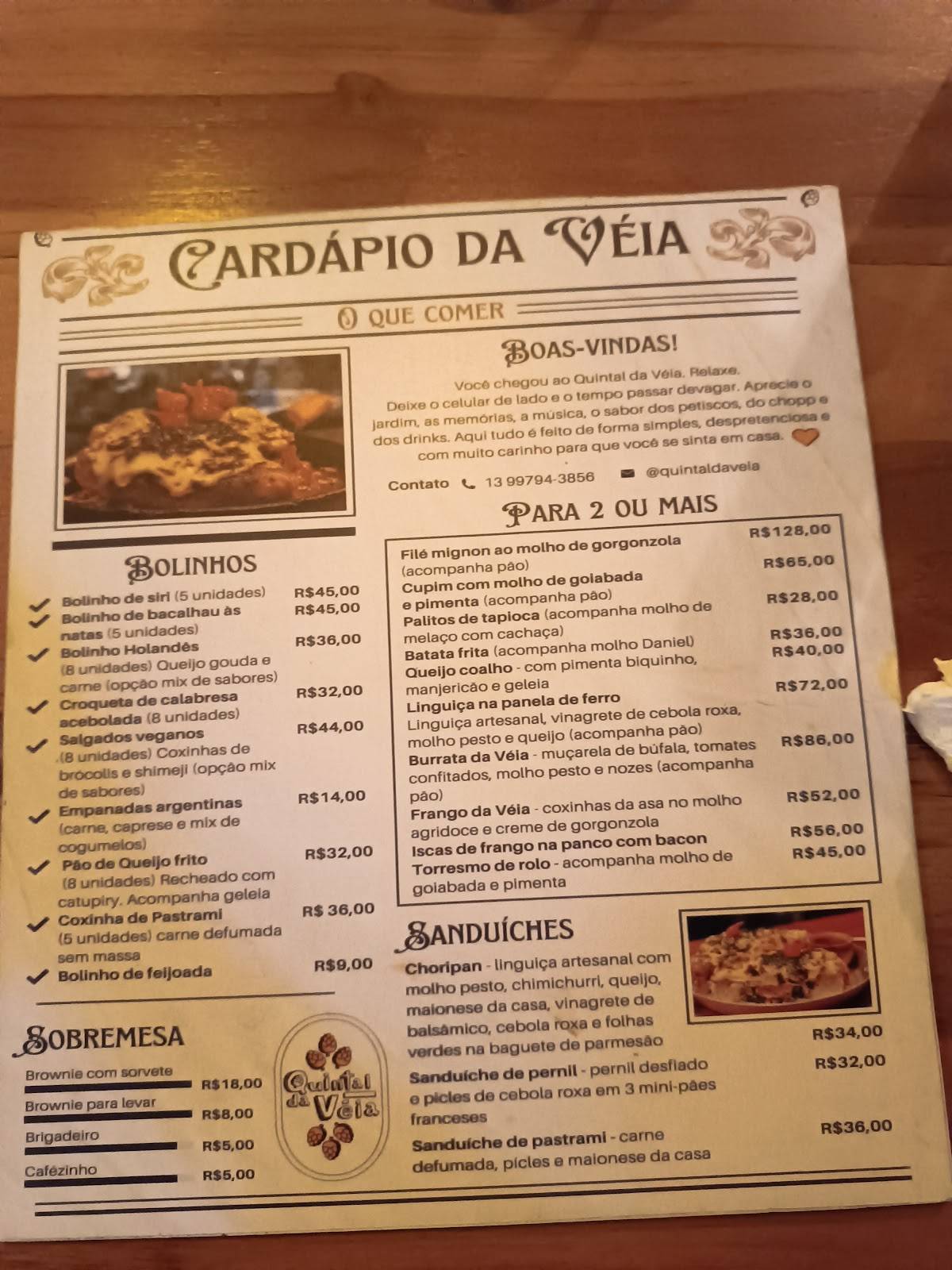Quintal da Véia cardápio