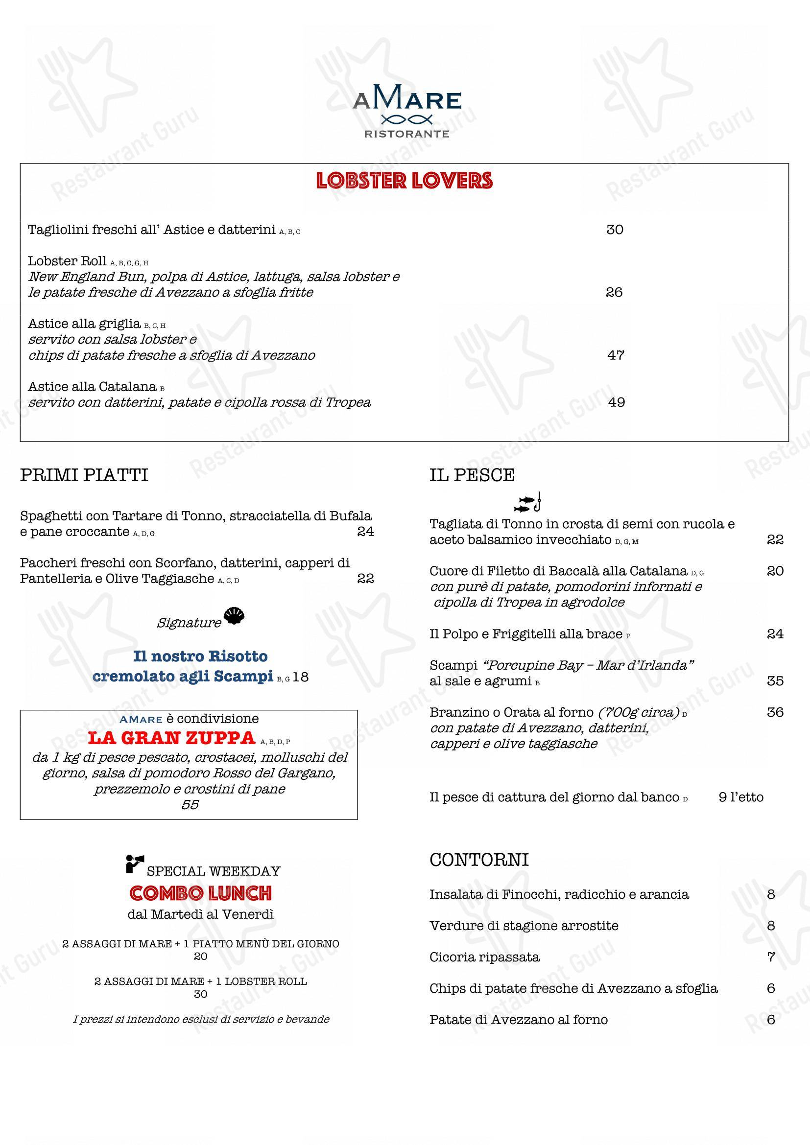Menu bar per RISTORANTE AMARE in Roma