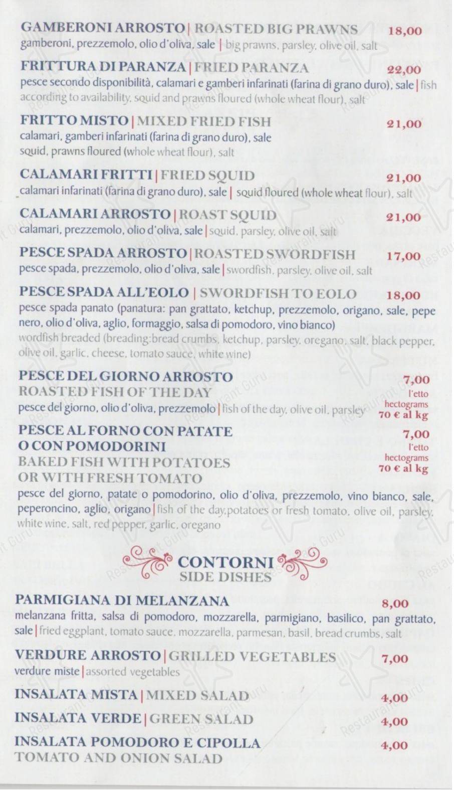 Menu bar per Ristorante Imperial ristorante