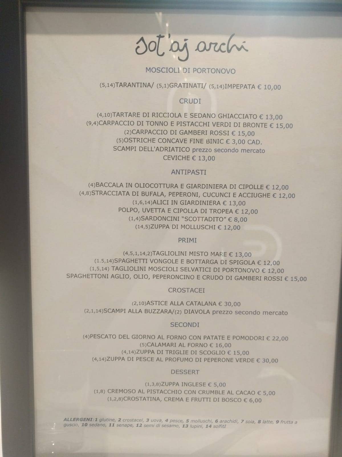 Menu di Ristorante Sot'Ajarchi 