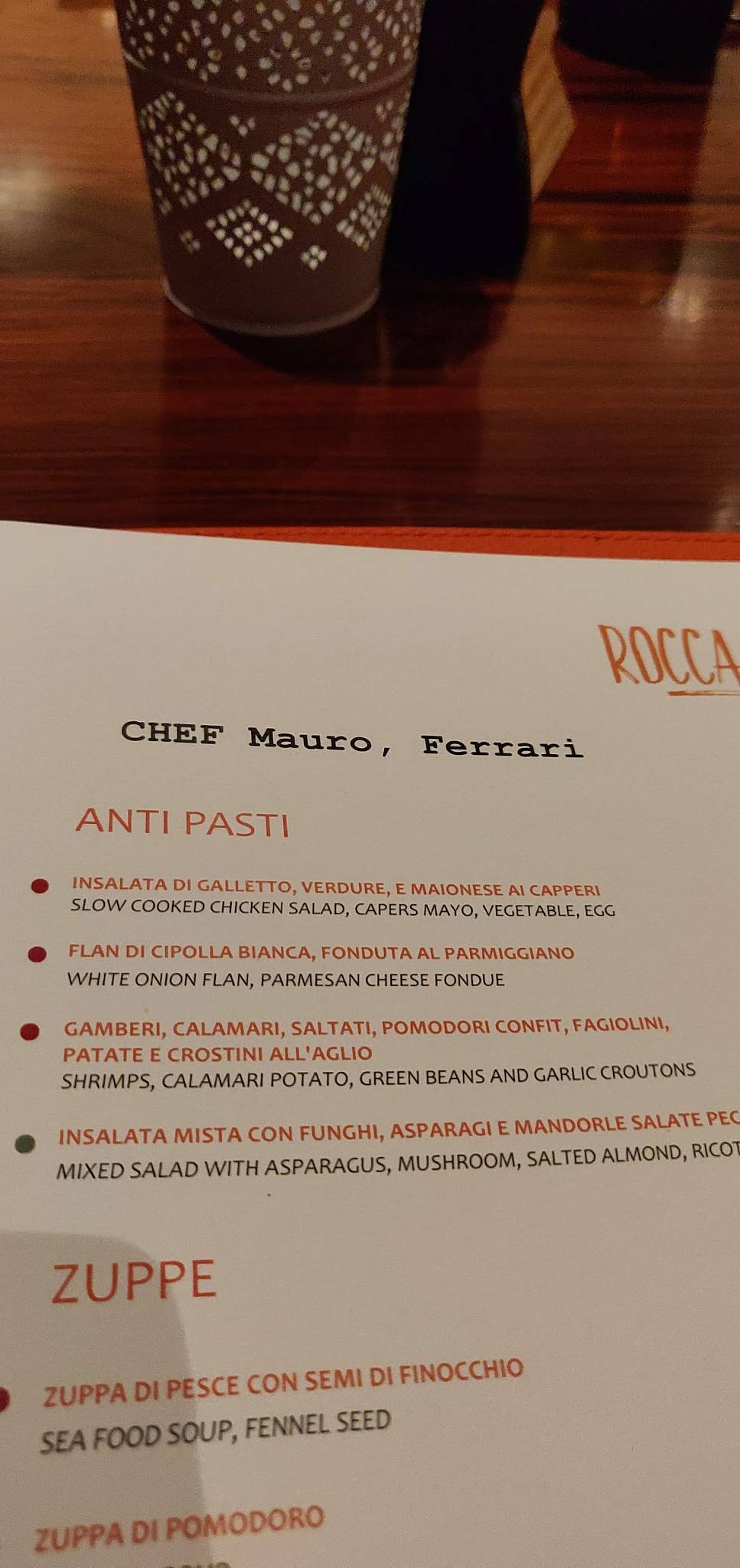 ROCCA menu