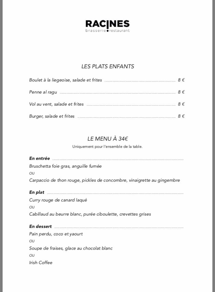Menu de Racines