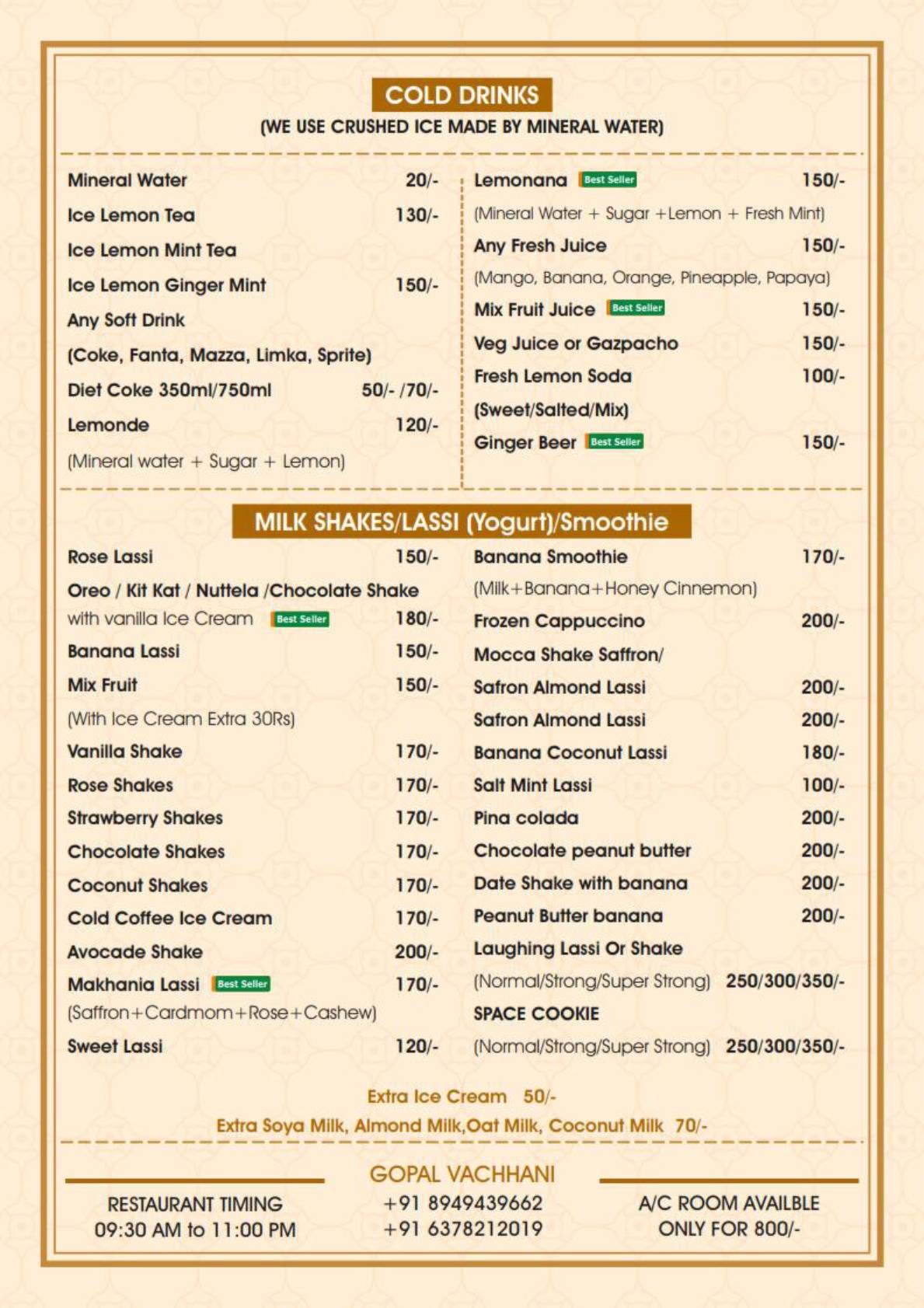 Rainbow Restaurant menu