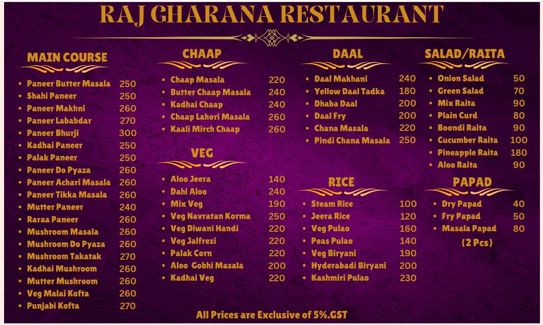 RajGharana Misthan & Restaurant menu