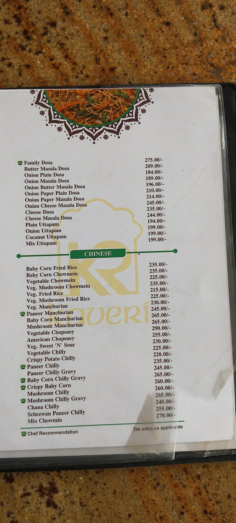Kaveri Restaurant menu