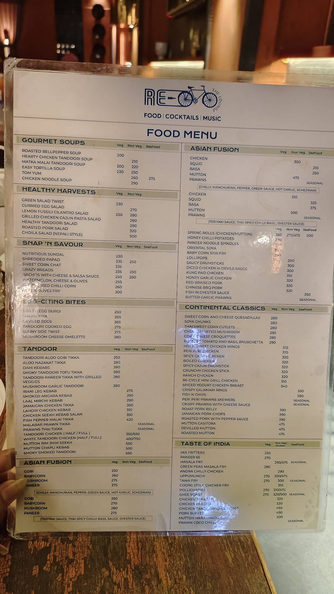 Re-Cycle The Lounge menu