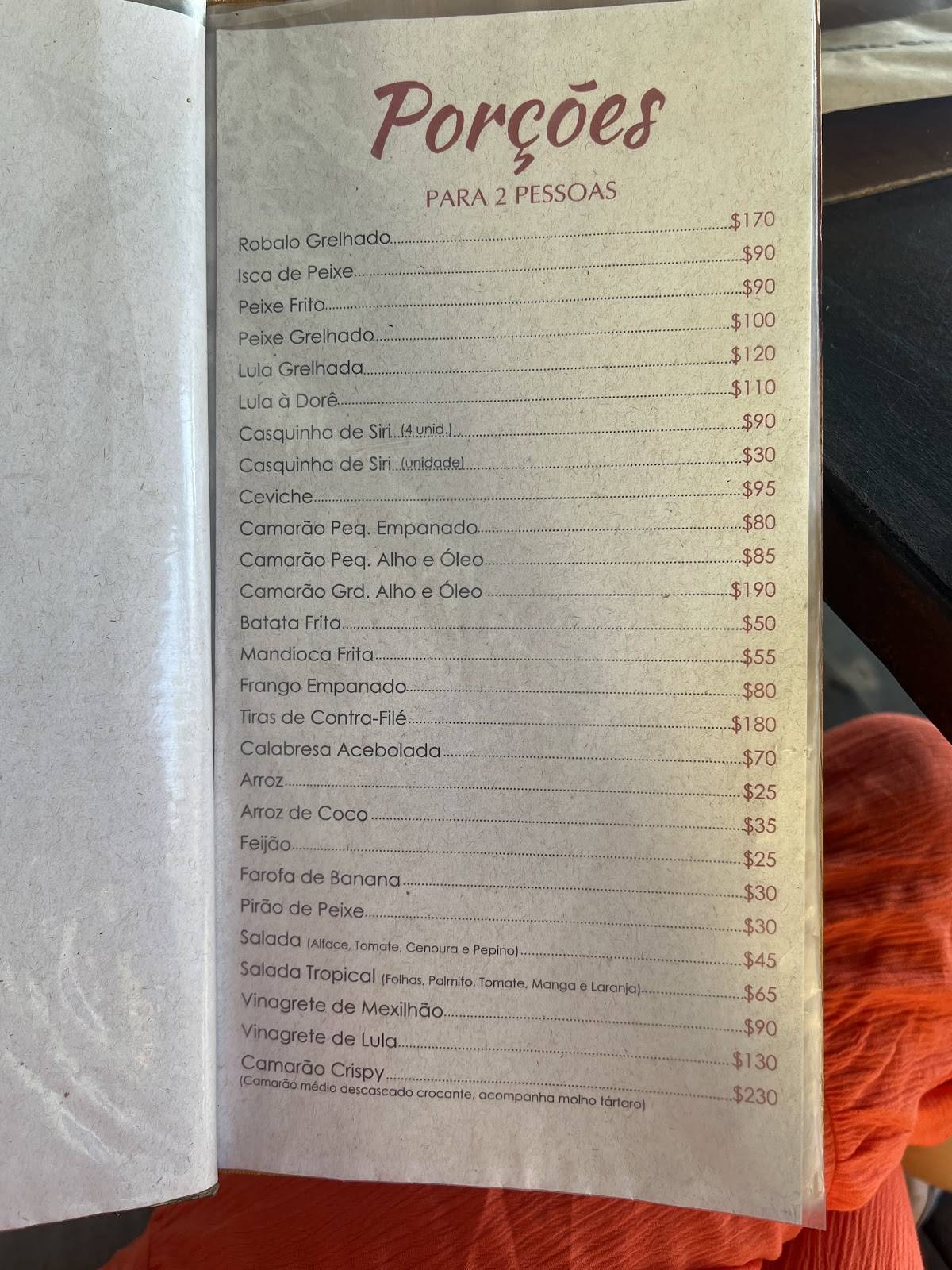 Recanto Caiçara cardápio