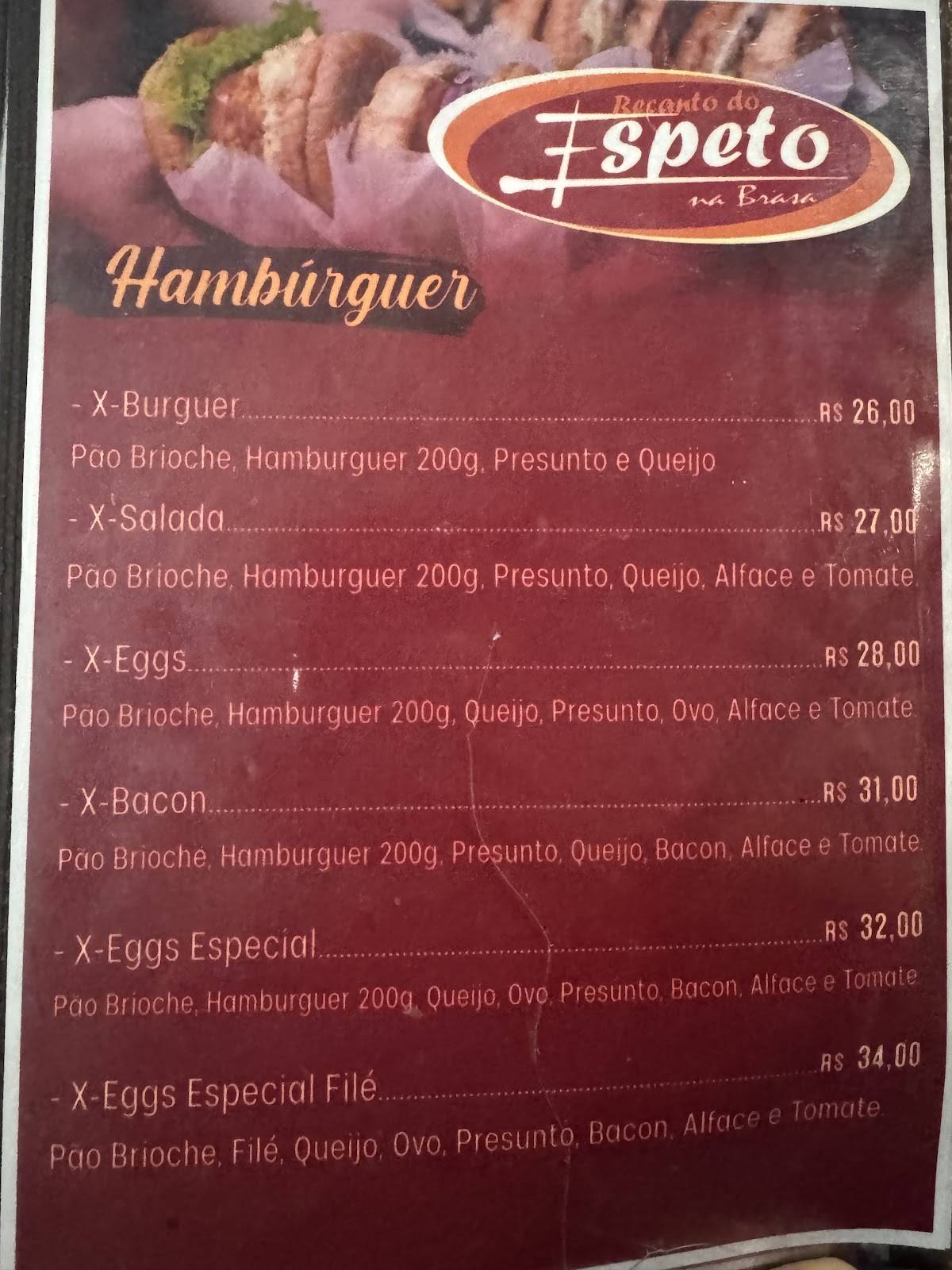 Recanto do Espeto na Brasa cardápio