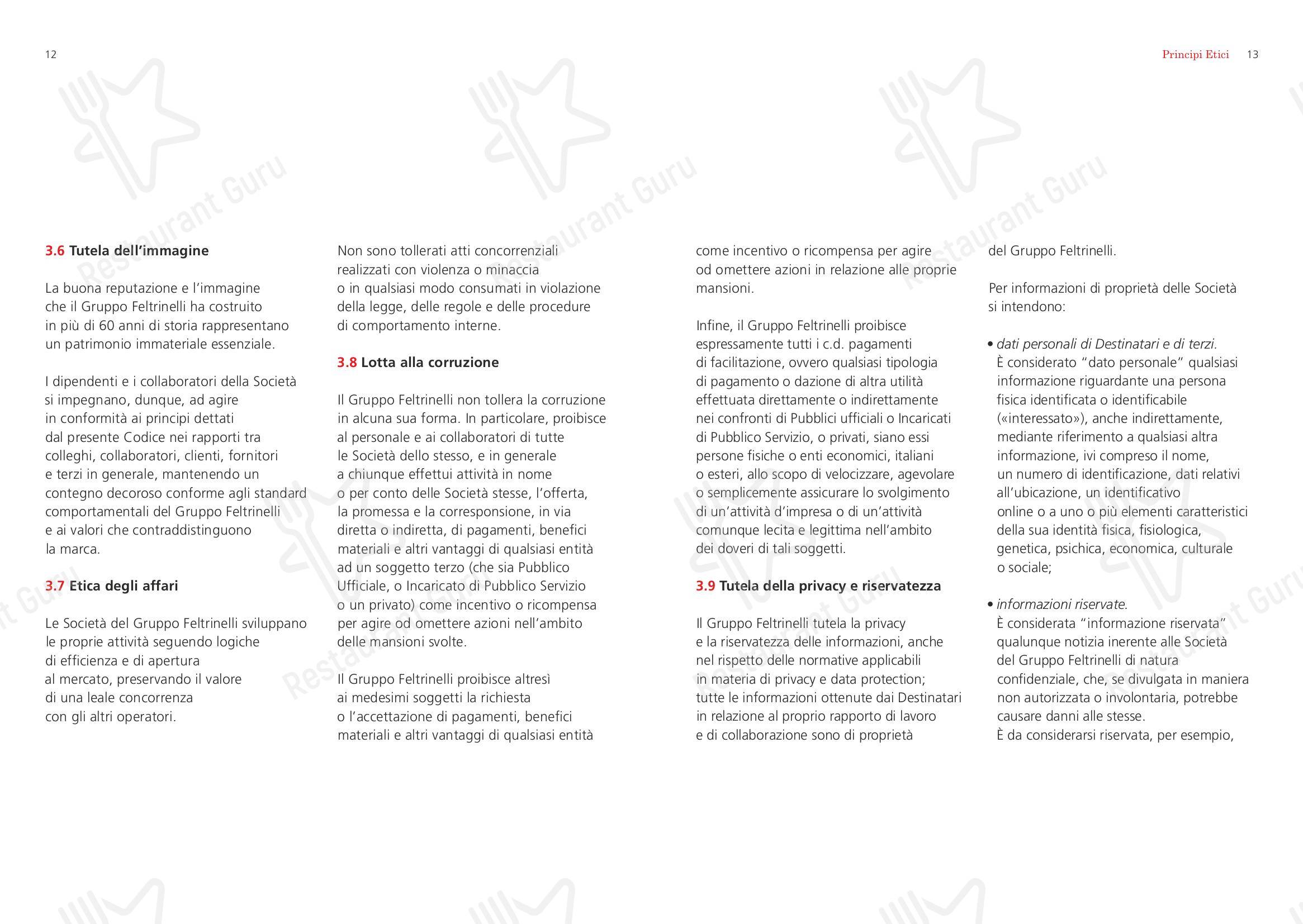 Menu per Feltrinelli Librerie fast food