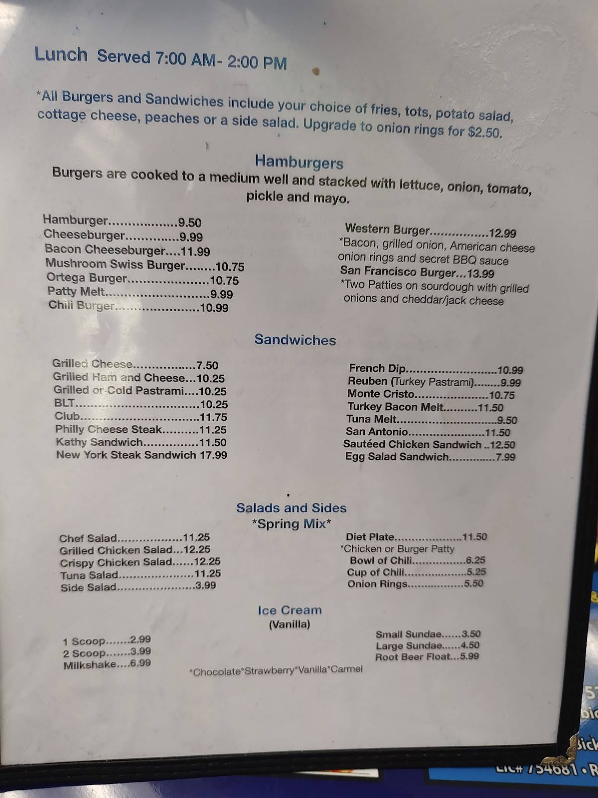 Menu at Breezy’s Wings & Wheels Restaurant, Red Bluff