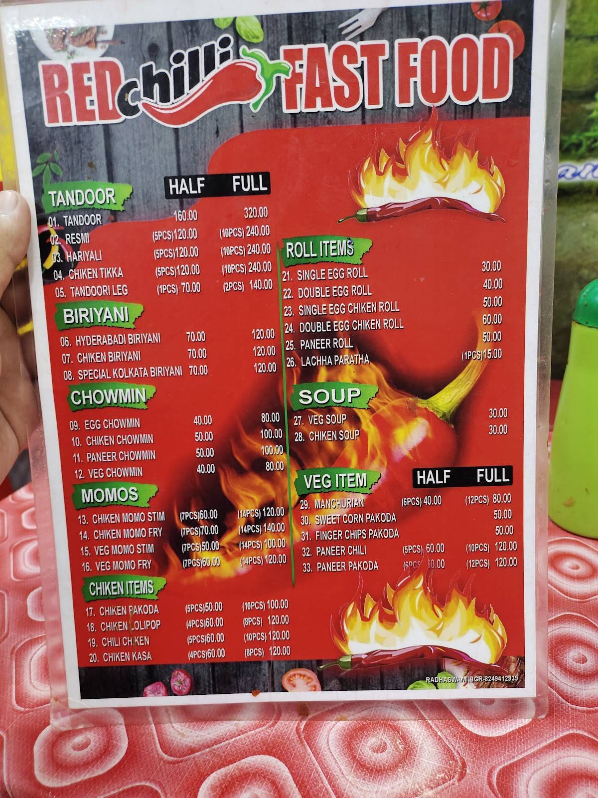 Red Chilli menu