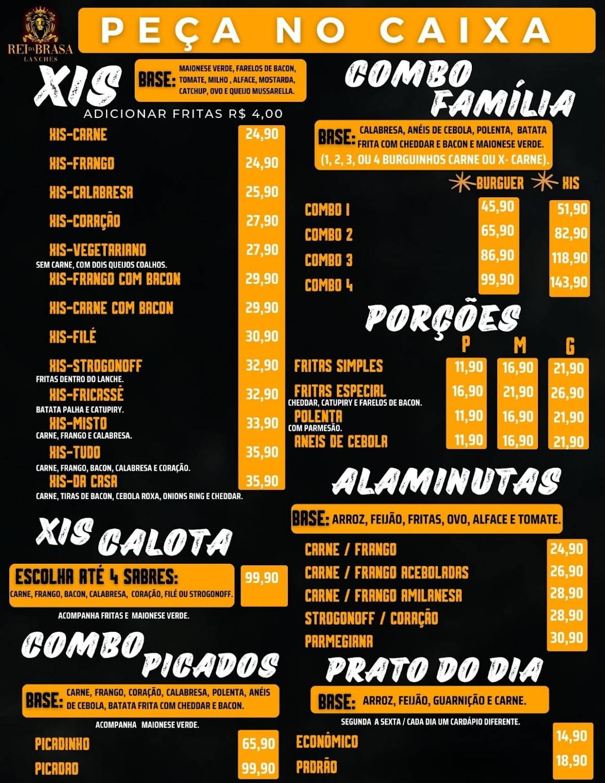 Rei da Brasa Lanches cardápio