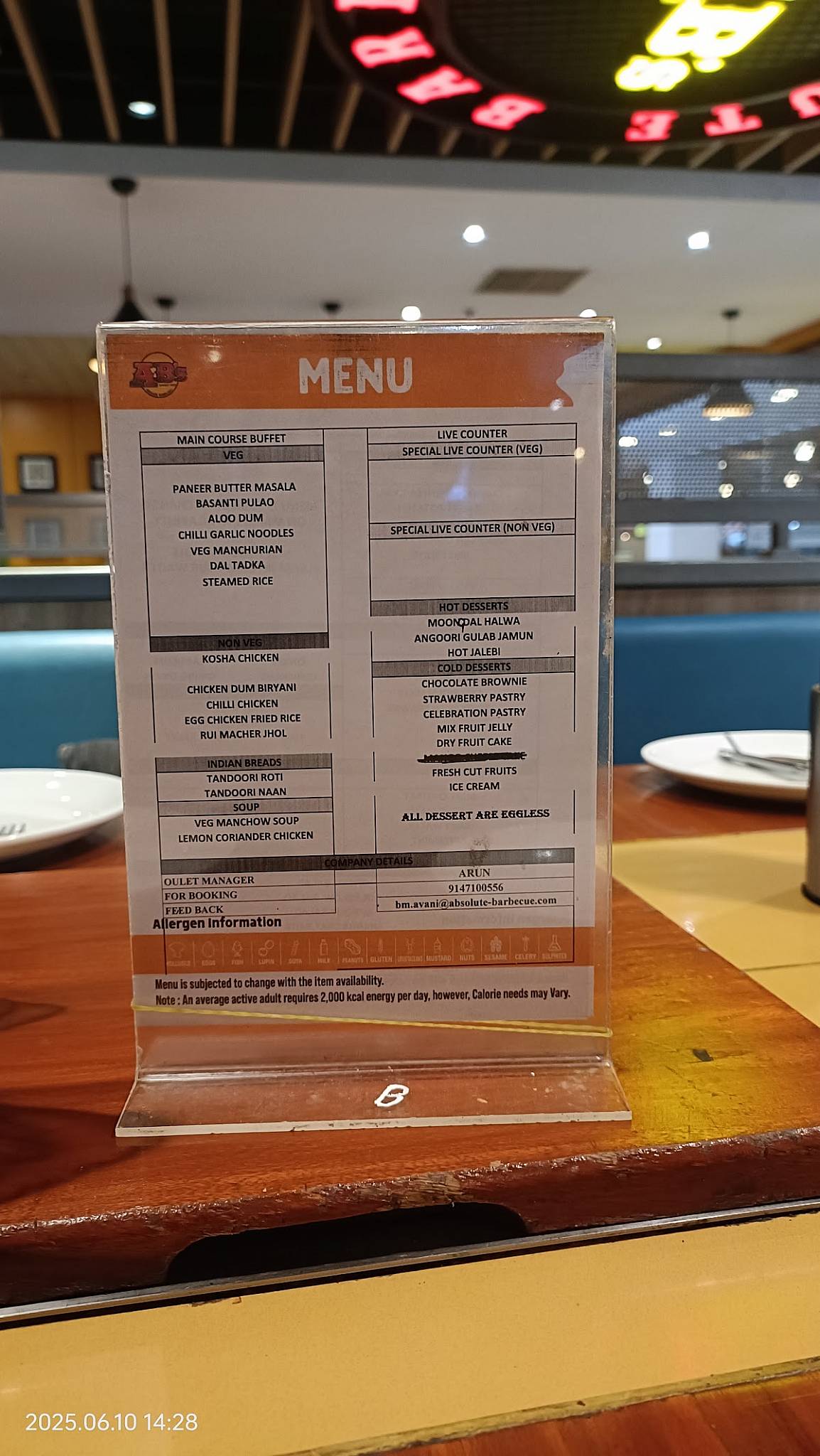 AB's - Absolute Barbecues Avani Mall, Kolkata menu