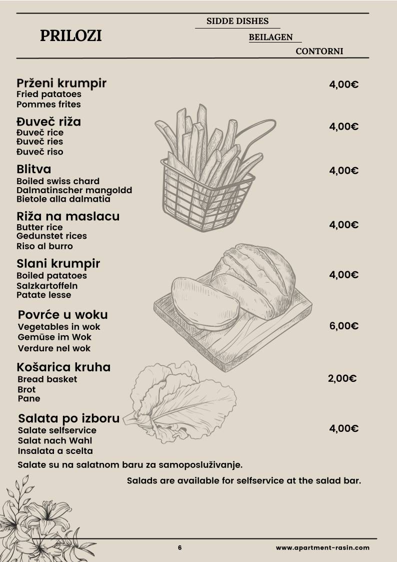 Menu di Restaurant Adriatic and Apartments Villa Ruža 