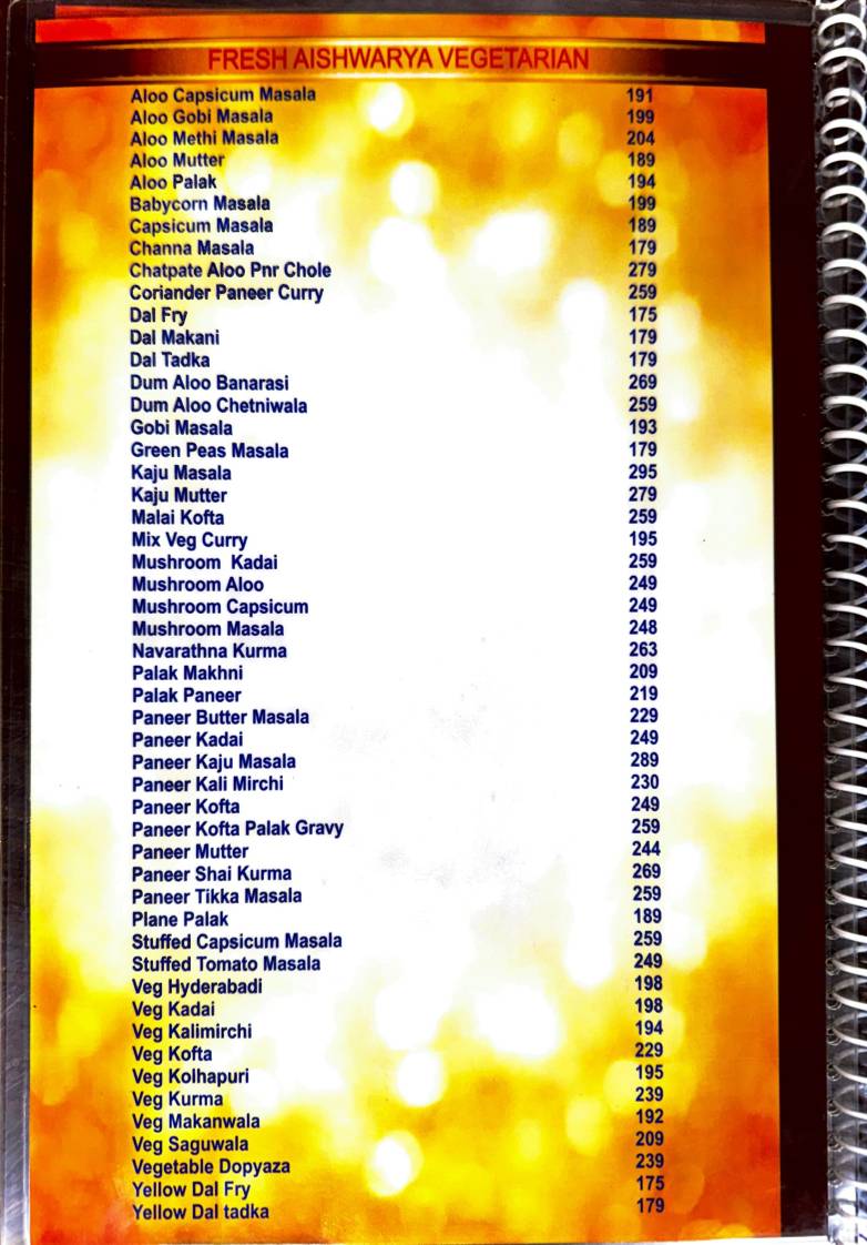 Aishwarya Hotel (AISHWARYA 2) DABA menu
