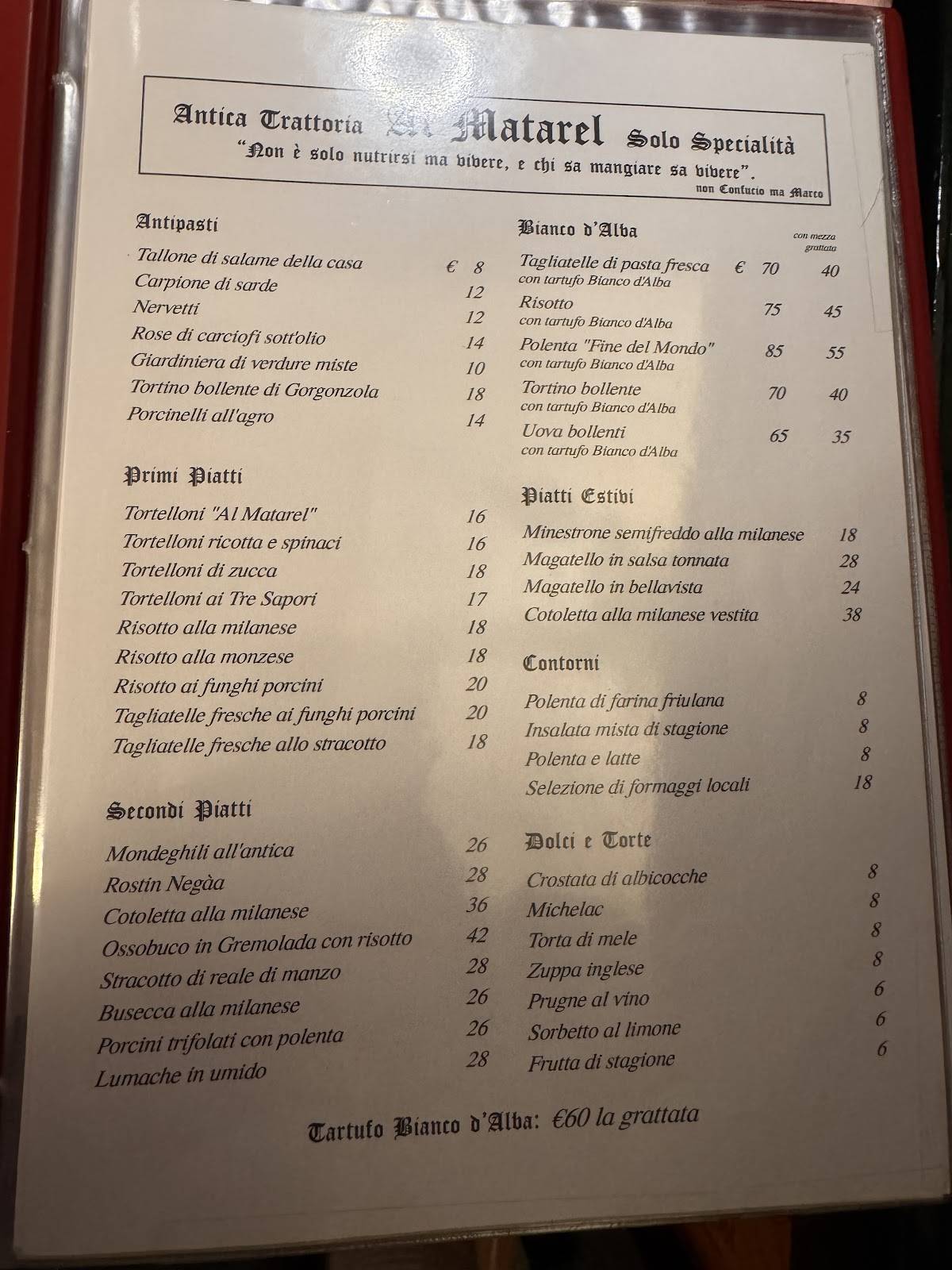 Menu di Al Matarel 