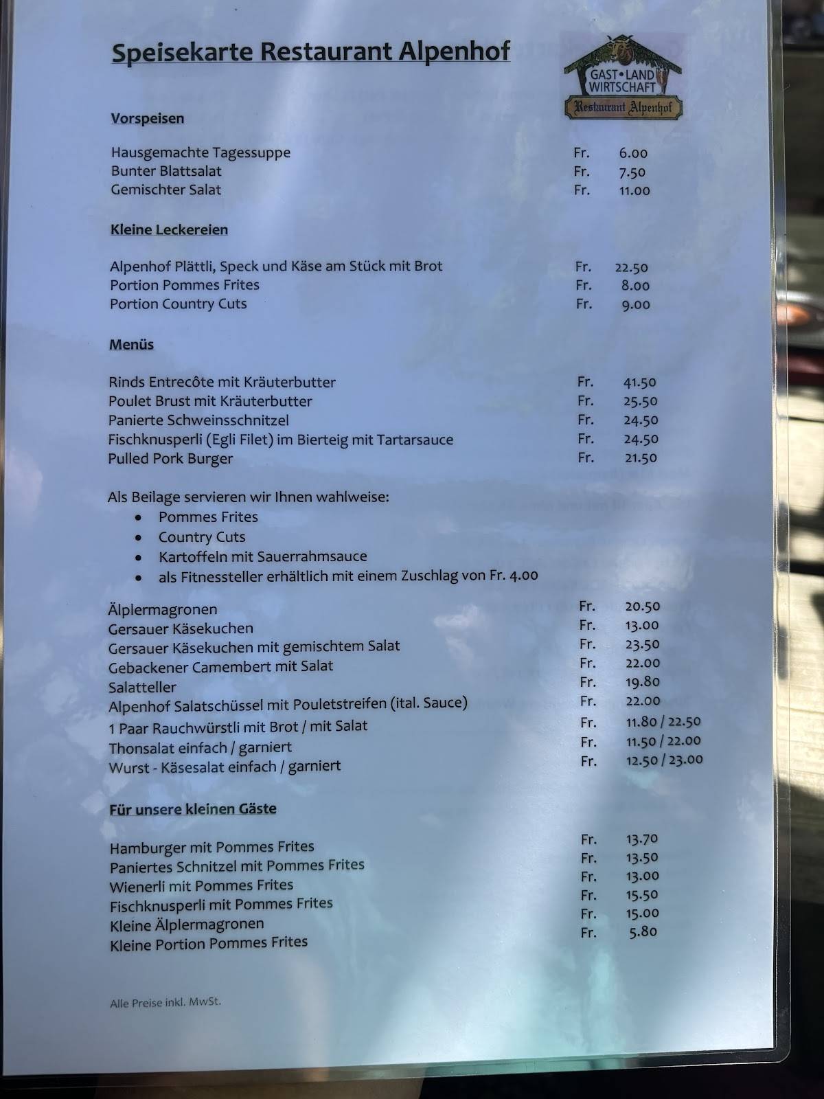 Menu di Restaurant Alpenhof 