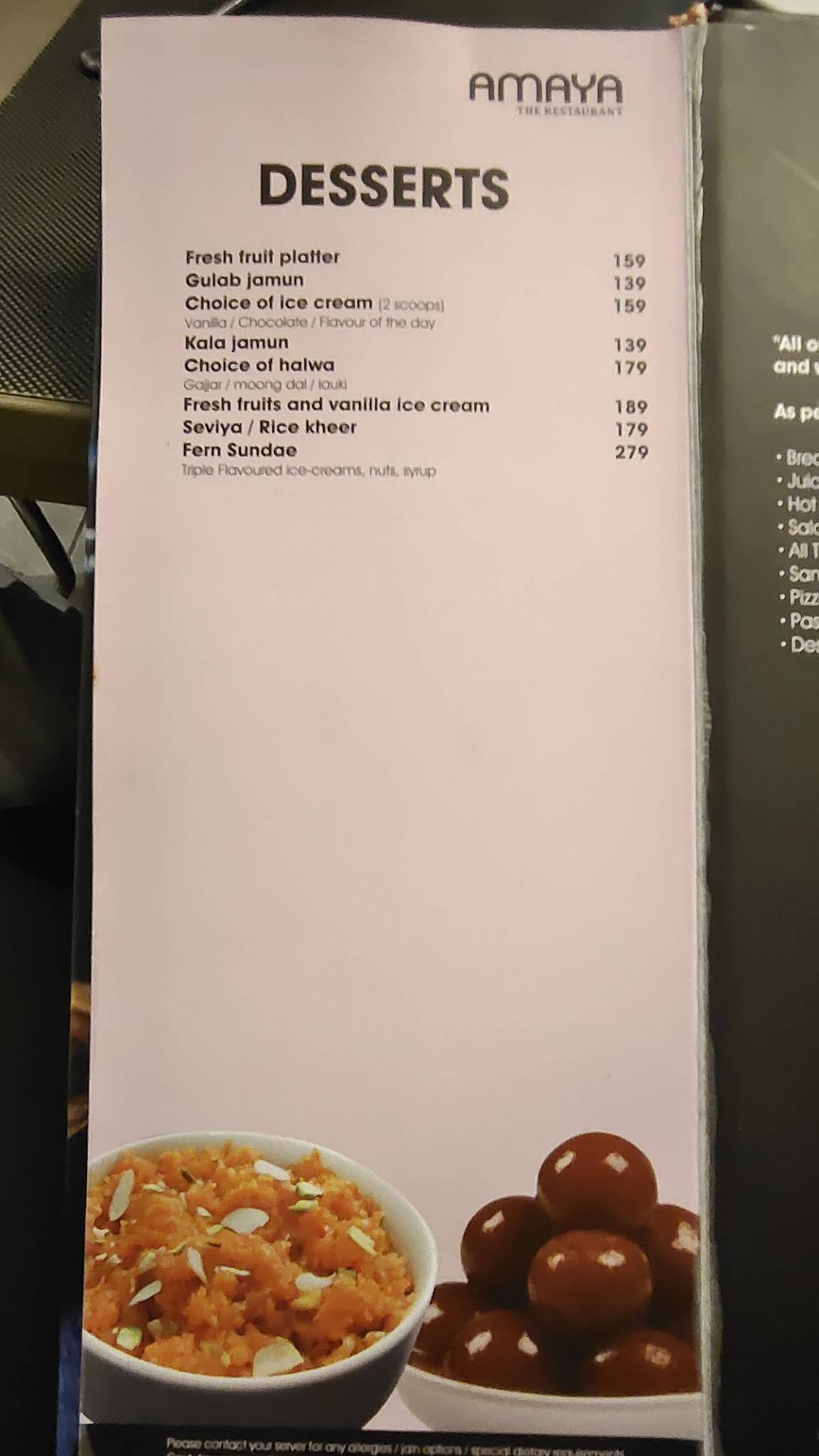 Amaya - The Fern Residency Vadodara menu