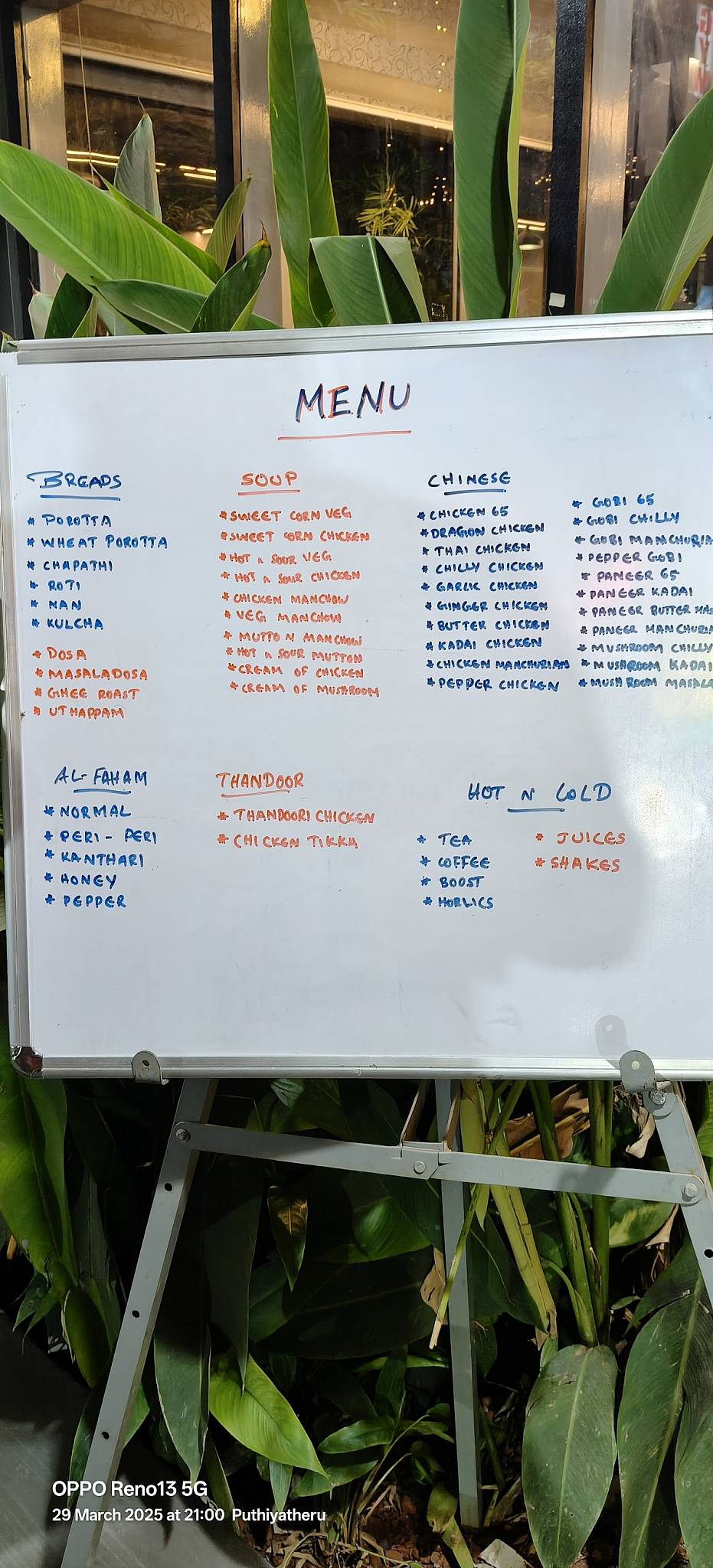 Ananda Bhavan Grand Restaurant menu