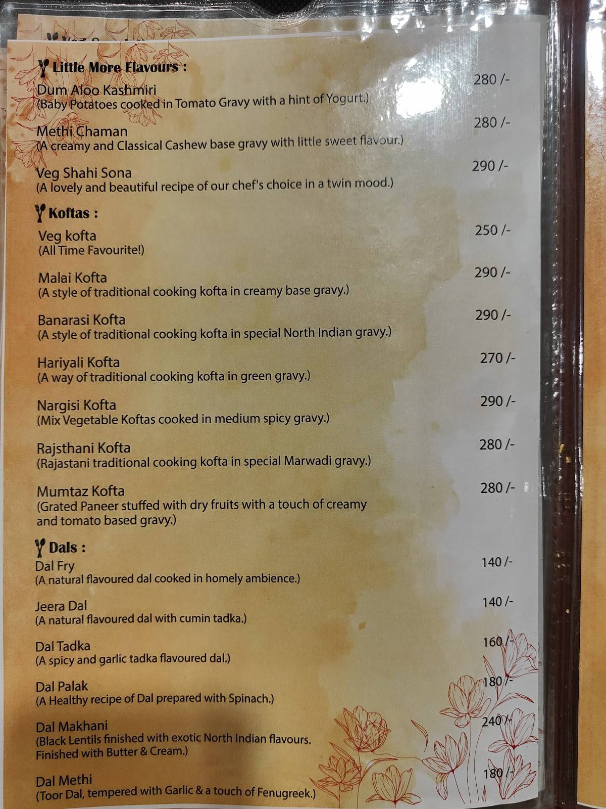 Anandi Veg menu