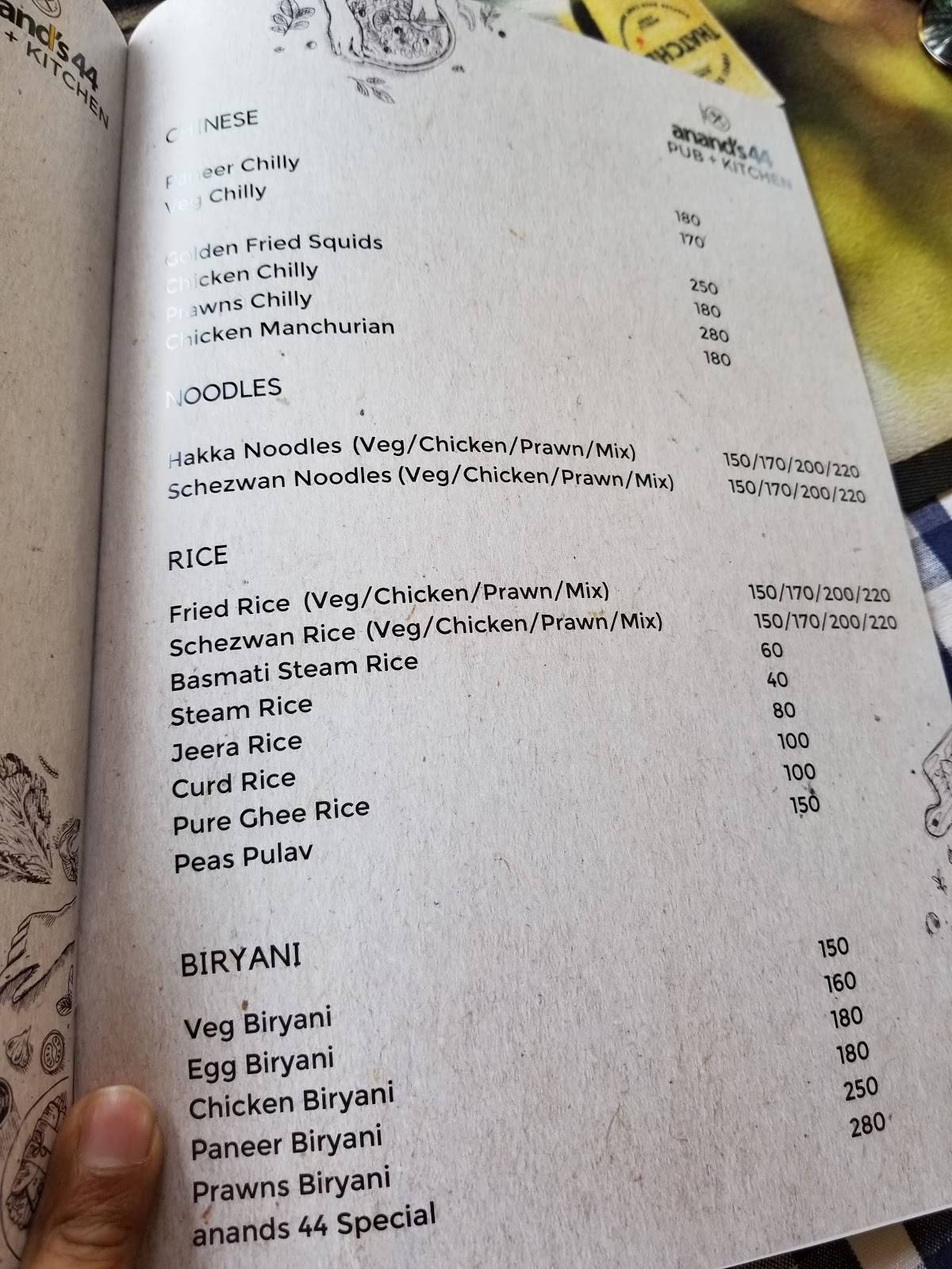 Anand's 44 Restaurant With Bar menu