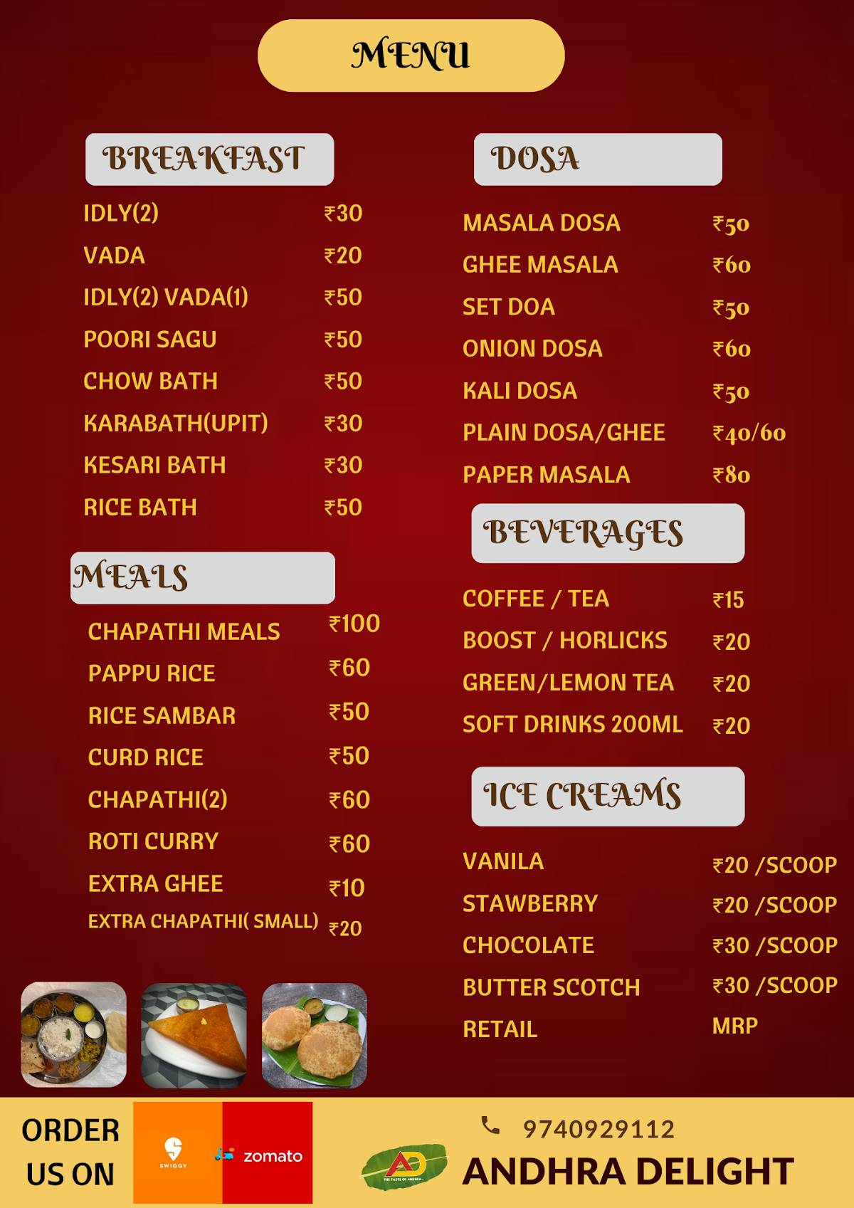 Andhra Delight menu