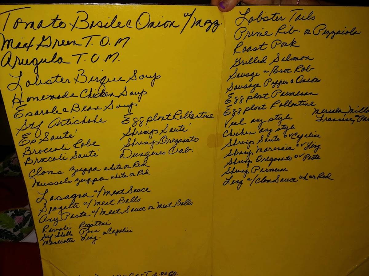 Menu at Angelina's restaurant, Bayonne
