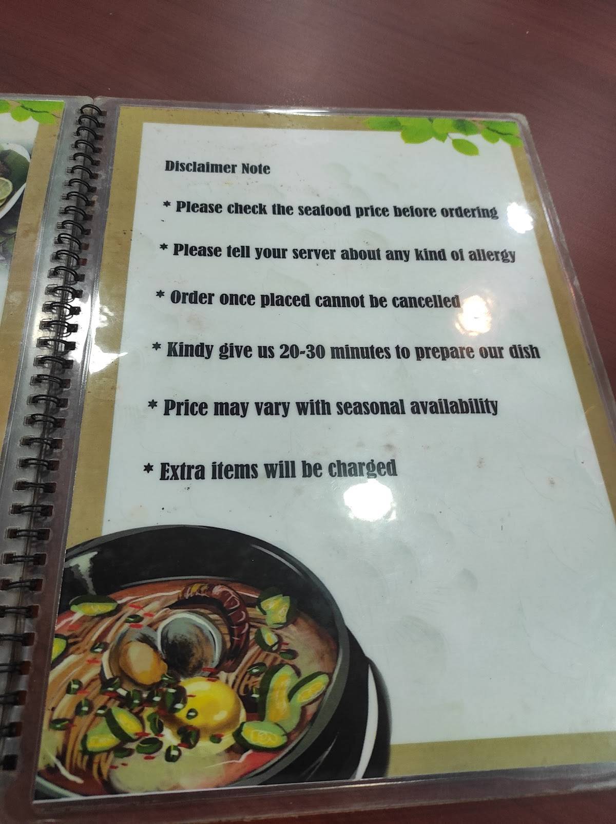 Apsara Restaurant menu