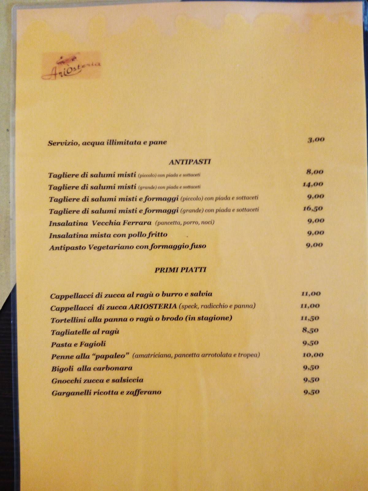 Menu di Ariosteria 