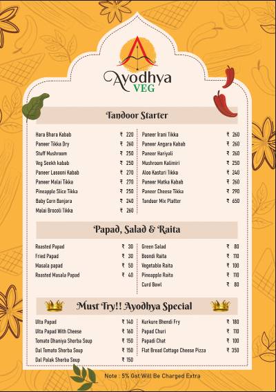 Ayodhya Veg menu