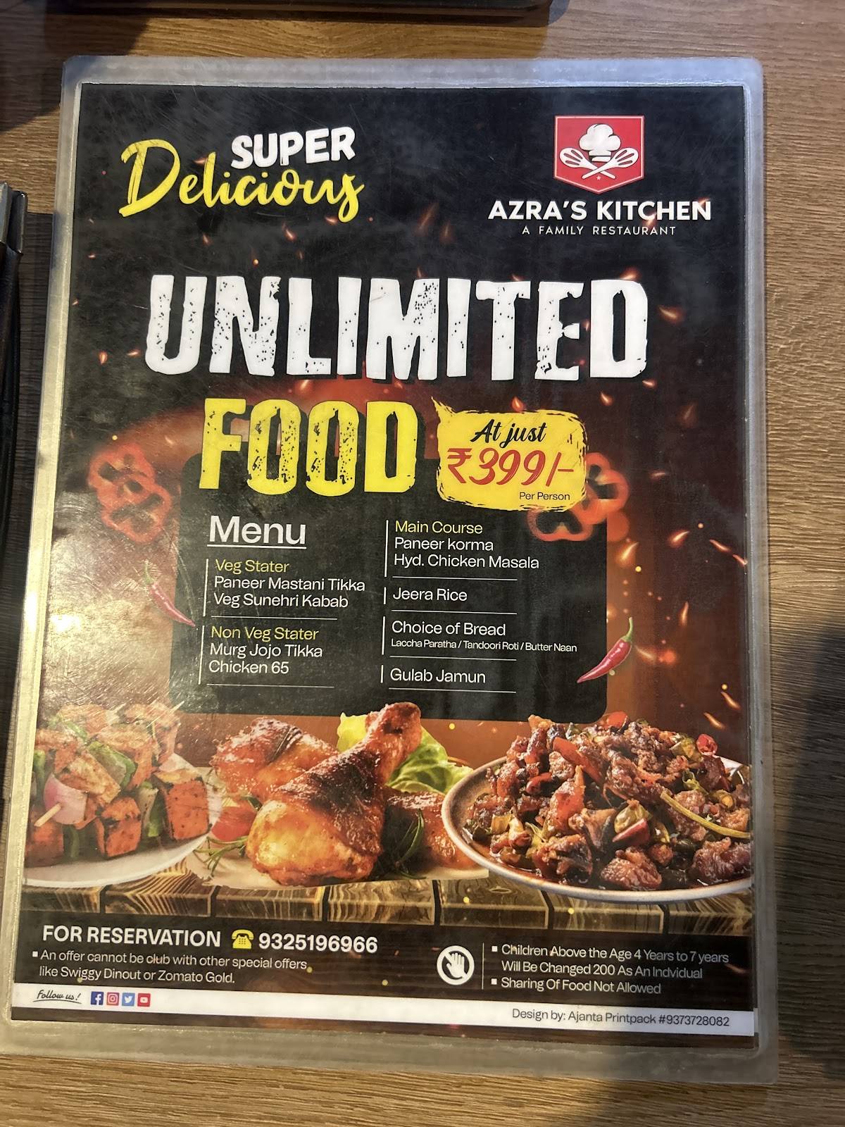 Azra’s Kitchen menu