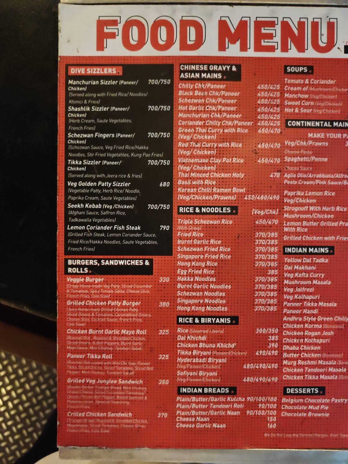 BKC DIVE. menu