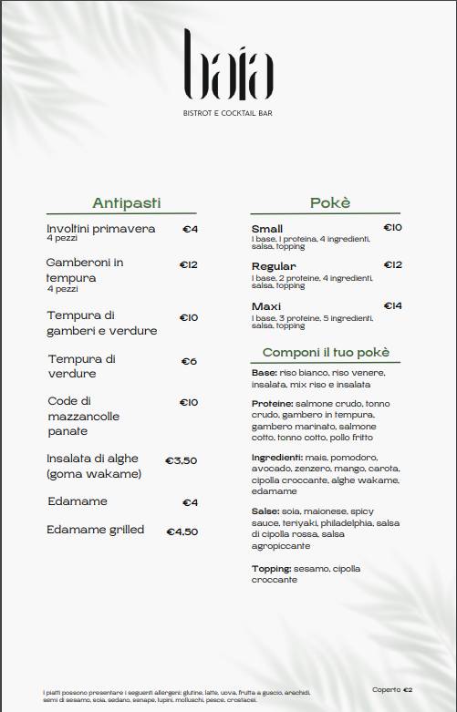 Menu di Baia Bistrot e Cocktail Bar 