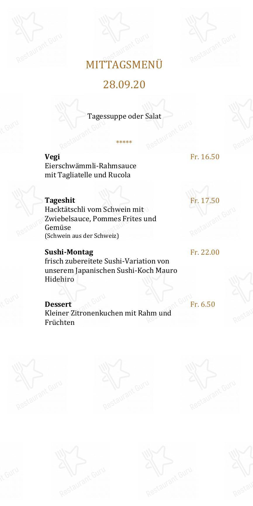 Lunch Menu per Restaurant Bar Rathaus in Altstätten