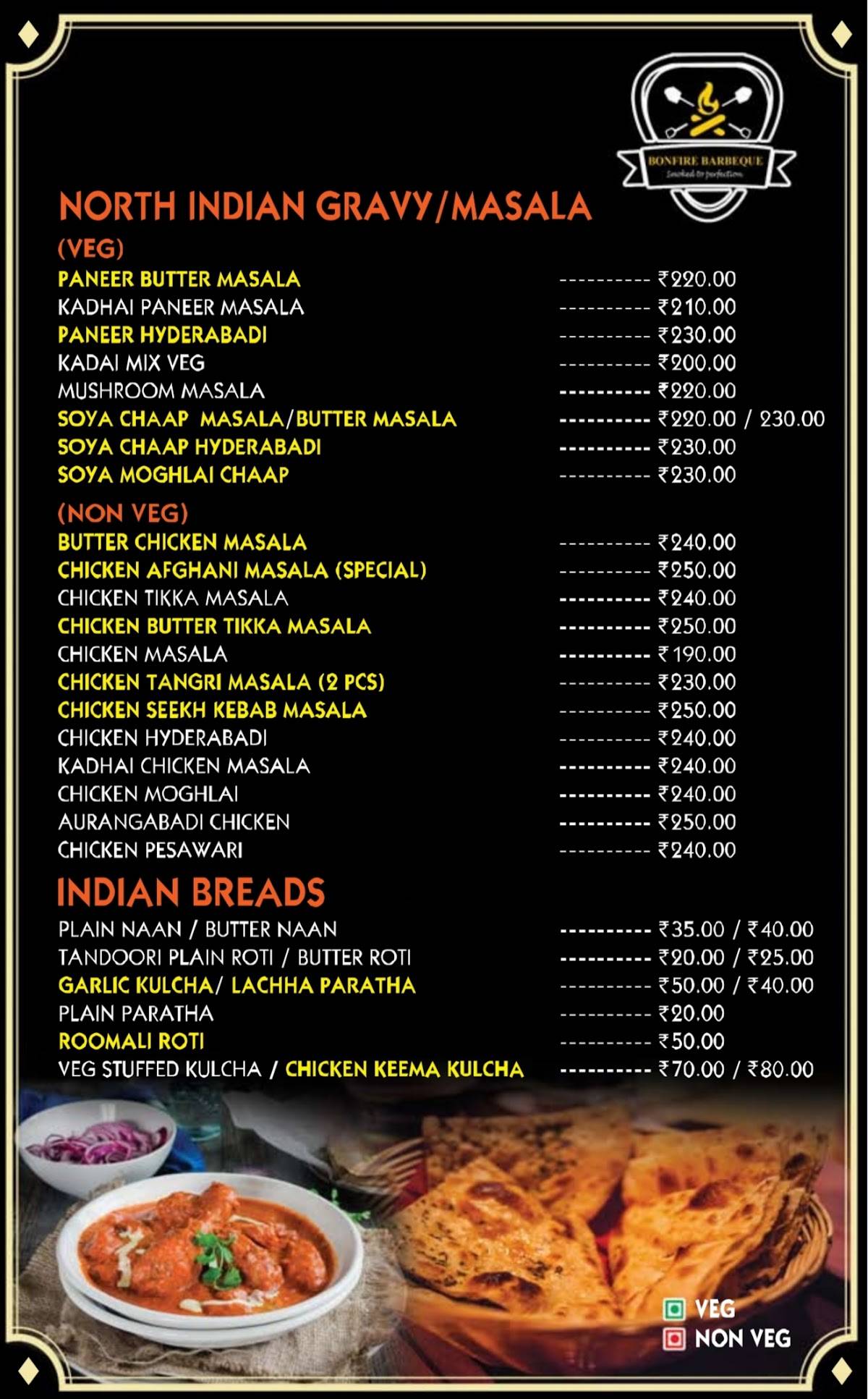 Bonfire Barbeque menu